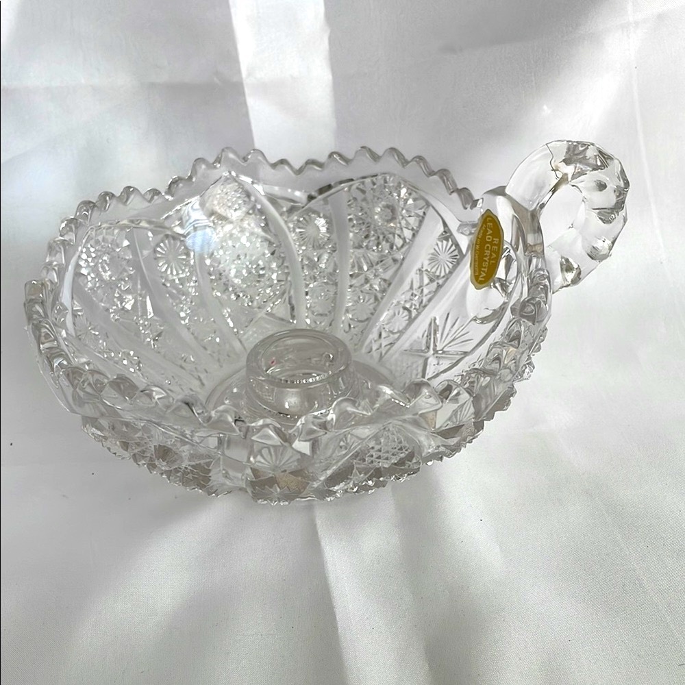 Elegant Lead Crystal Candle Holder With Handle West Germany
